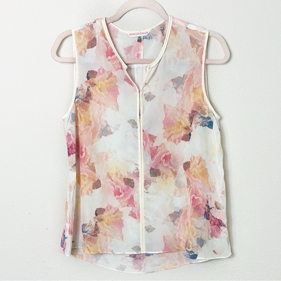 Rebecca Taylor Enchanted Garden Floral Sleeveless 100% Silk  Blouse - Size 4 - Picture 1 of 8